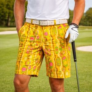 Loudmouth Yellow and Green Golf Shorts Retro